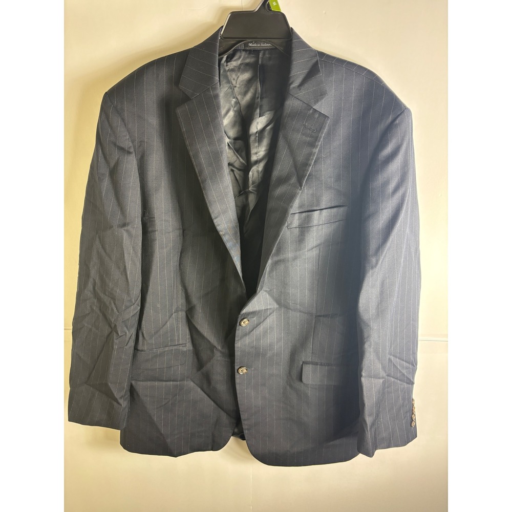 Lauren Ralph Lauren Mens 44L Navy Blue Pinstripe 100% Wool Two Button Blazer
